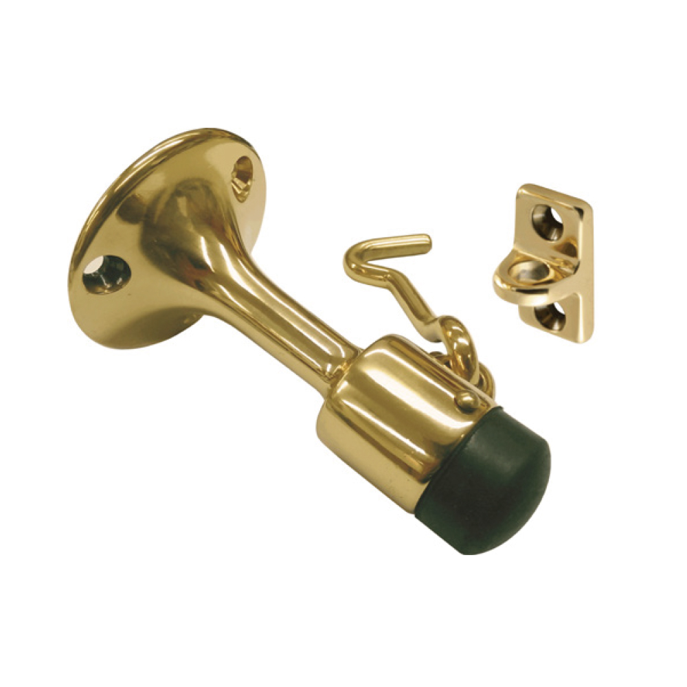 Solid Brass Wall Mount Door Stop and Holder